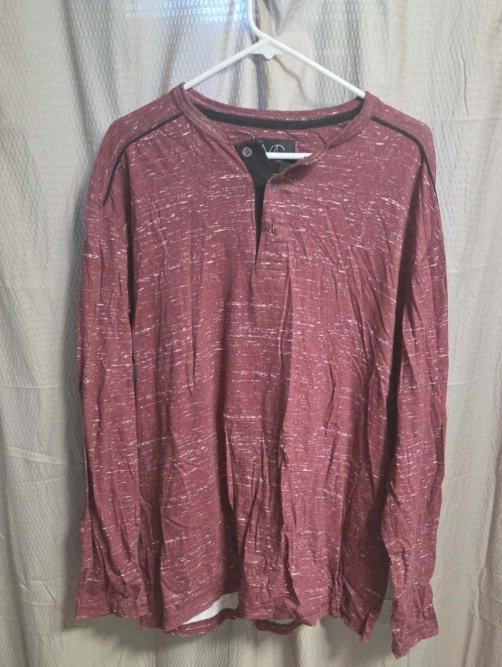 Men's Long-Sleeve Henley Modern Culture Shirt in Maroon. Very Lightweight. 2XL
